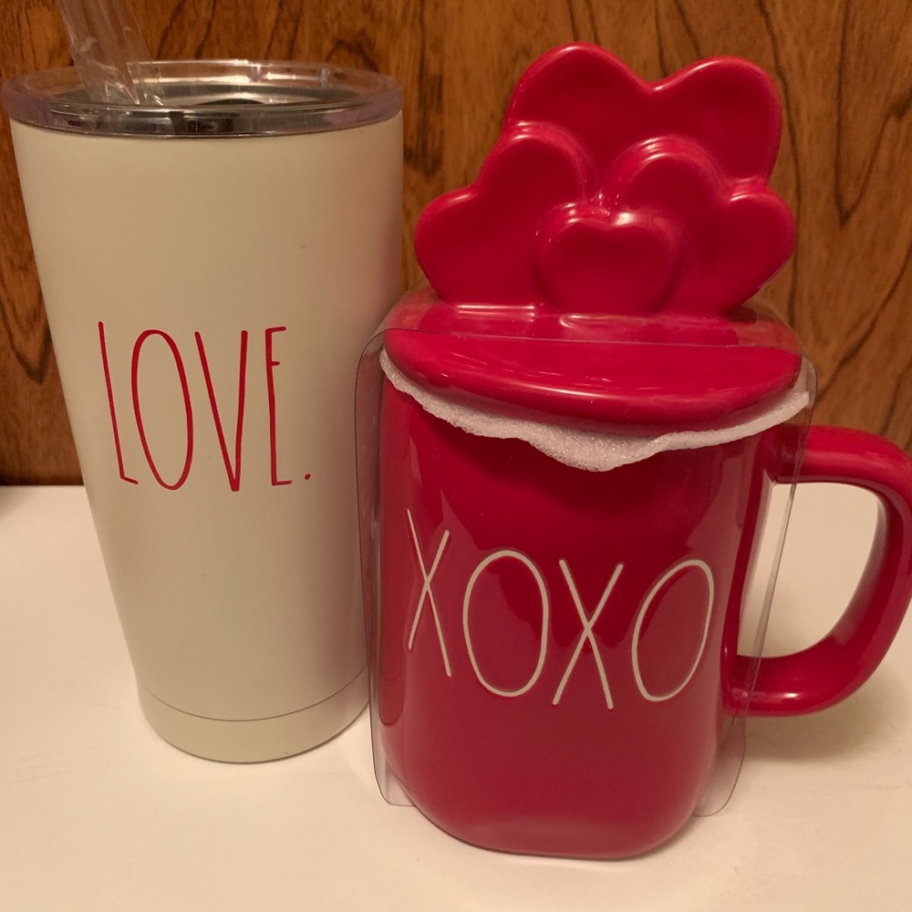 Rae Dunn XOXO topper mug and love tumbler